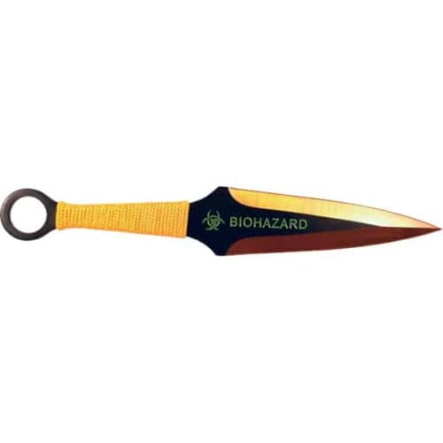 Black/Gold Biohazard Throwing Knife Front View