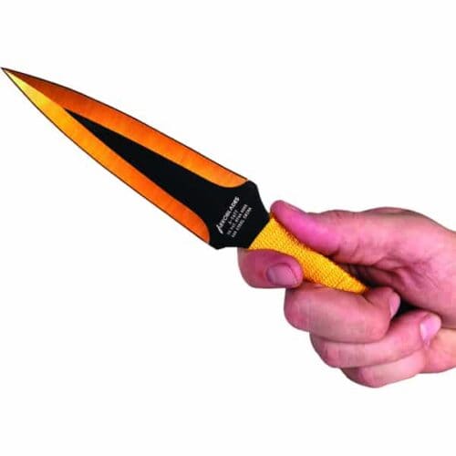 Black/Gold Biohazard Throwing Knife In Hand