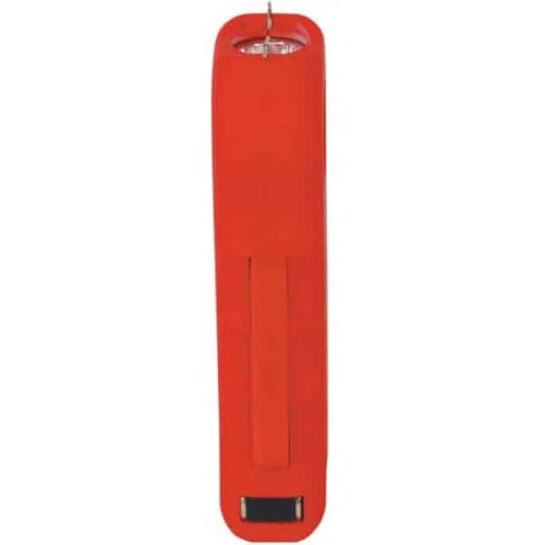 Red Safety Technology Trigger Rechargeable Stun Gun With Flashlight and Disable Pin Side View
