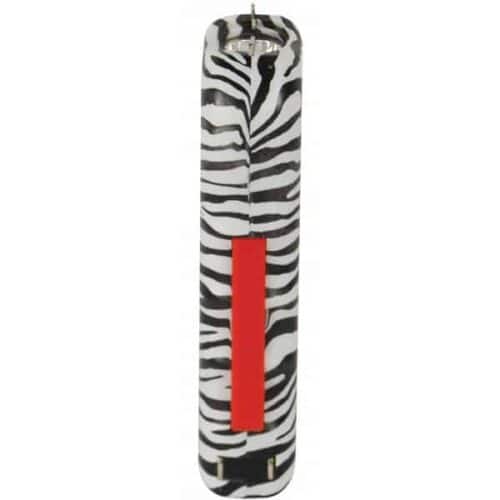 Zebra Print Safety Technology Trigger Rechargeable Stun Gun With Flashlight and Wrist Strap Disable Pin Side View