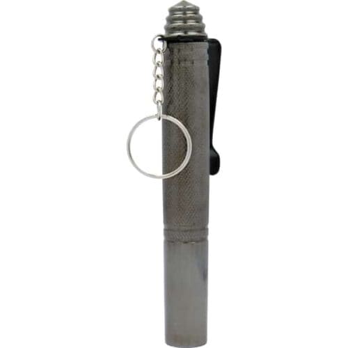 Gray 12 Inch Telescopic Steel Baton With Keychain Closed View