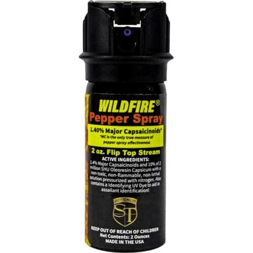 Safety Technology WildFire Pepper Spray 2oz. Flip Top Stream Made In The USA Front View