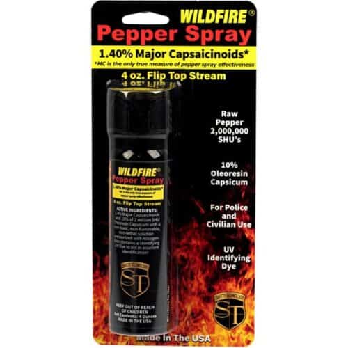 Safety Technology WildFire Pepper Spray 4oz. Flip Top Stream Made In The USA In Package Front View