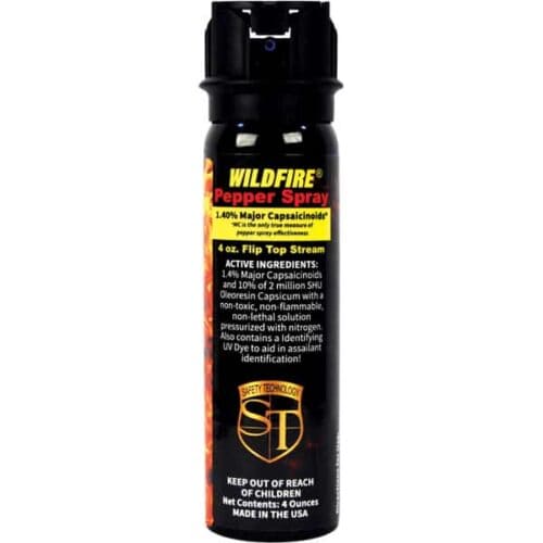 Safety Technology WildFire Pepper Spray 4oz. Flip Top Stream Made In The USA Front View