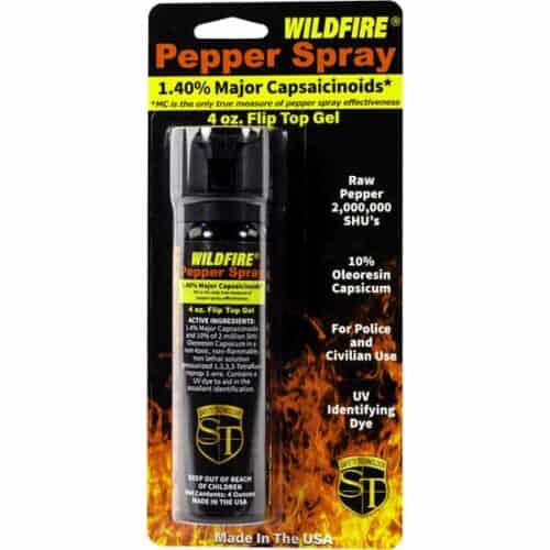 Safety Technology WildFire Pepper Spray 4oz Flip Top Gel Made in The USA In Package Front View
