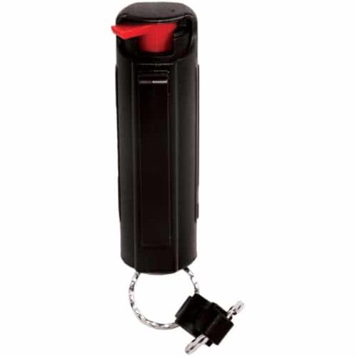 Black Safety Technology Wildfire 1/2oz. Pepper Spray With Hard Case and Quick Release Keychain Back View Made In USA