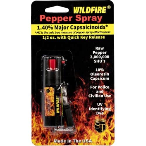 Safety Technology Wildfire Pepper Spray 1/2 oz. With Quick Release Keychain In Package Front View