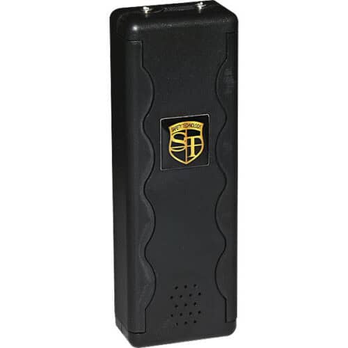 Black Safety Technology Stun Gun Rechargeable With Alarm and Flashlight Front View