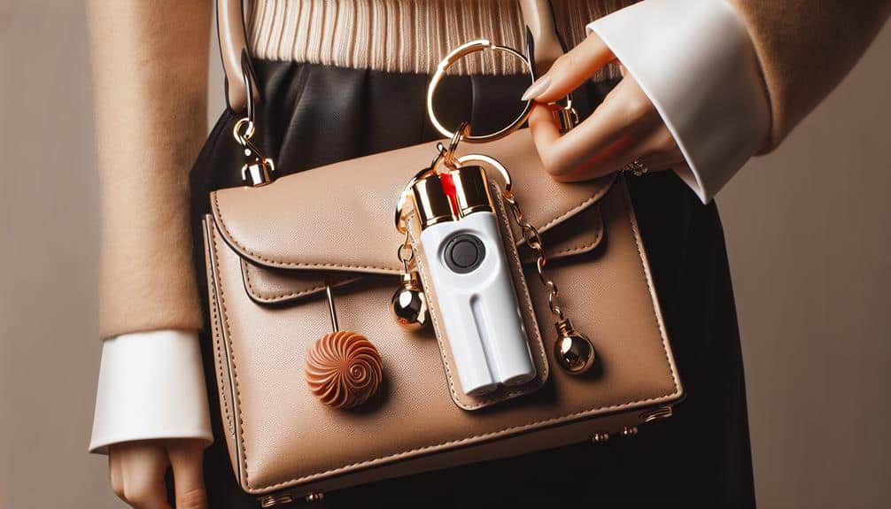 Woman Holding Purse With Self Defense Keychain Attached To It