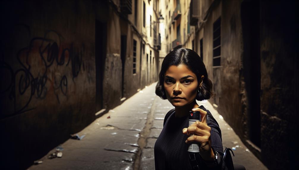 Girl Holding Mace Pepper Spray In An Alley