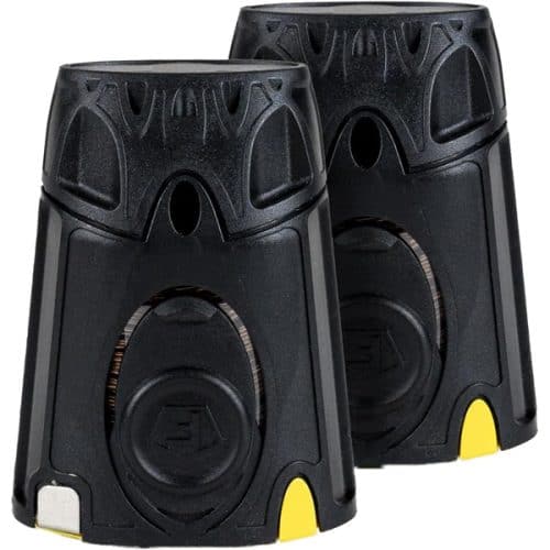 Two black Taser 2 cartridges with yellow accents