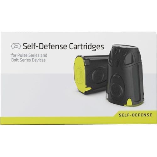 Self-defense cartridges for Pulse and Bolt series devices in black and yellow packaging.