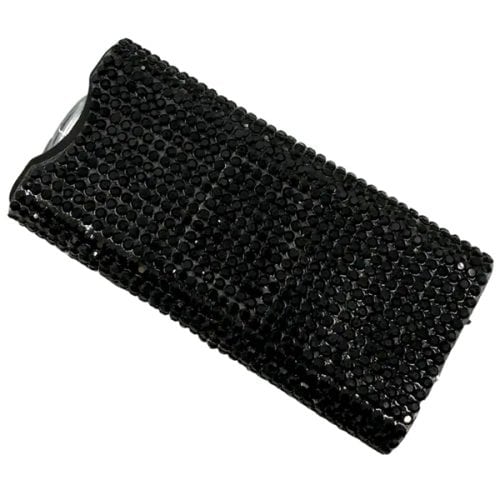 Luxurious black rhinestone-embellished handbag, perfect for evening events and glamorous occasions.