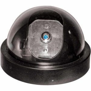 Dome security camera with black casing and transparent cover, showcasing surveillance technology.