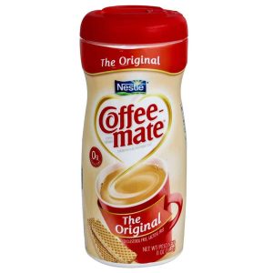 Nestlé Coffee-Mate The Original 11oz container, lactose and cholesterol-free coffee creamer with red lid.
