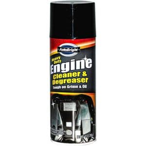 AutoBright heavy-duty engine cleaner and degreaser spray can, tough on grime and oil.