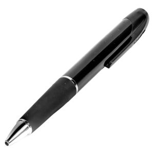 Sleek black ballpoint pen with silver accents on white background, ideal for smooth, professional writing tasks.