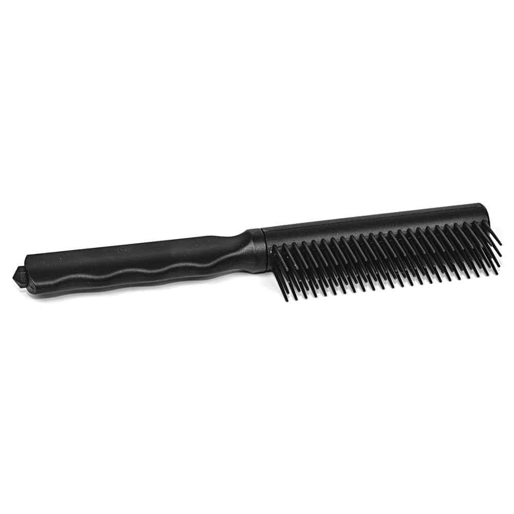 PBK-BLK_ajpg | Para Bellum Defense Black hairbrush with a long handle and fine bristles on a white background for hairstyling and grooming.