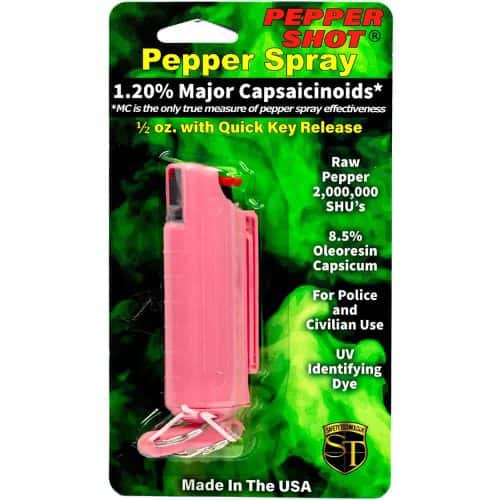 Pink Pepper Shot 1.2% Capsaicinoids Spray with Key Release, 2,000,000 SHU, for Police & Civilian. Made in USA.