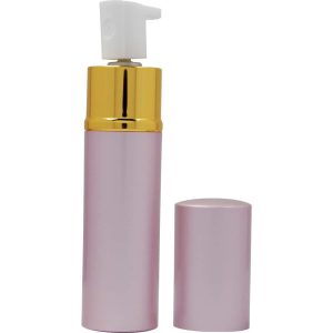 Pink and gold skincare pump bottle with cap, elegant design, perfect for creams or lotions.