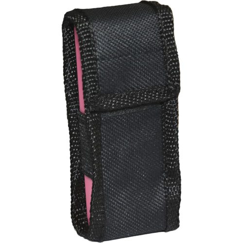 Black nylon knife pouch with velcro closure, ideal for carrying and protecting a folding knife or multitool.