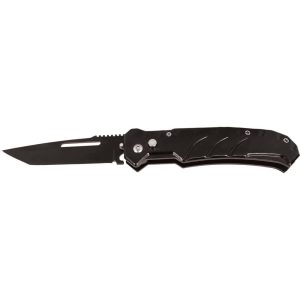 Sleek black folding pocket knife with a sharp blade, ideal for outdoor activities and everyday carry.