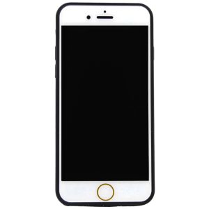 Smartphone with black screen and white frame, front view.