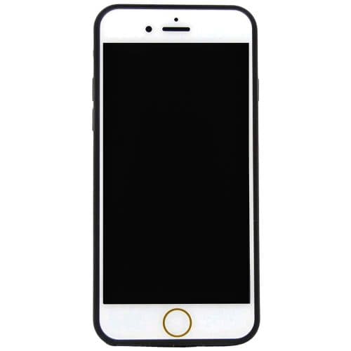 Smartphone with black screen and white frame, front view.