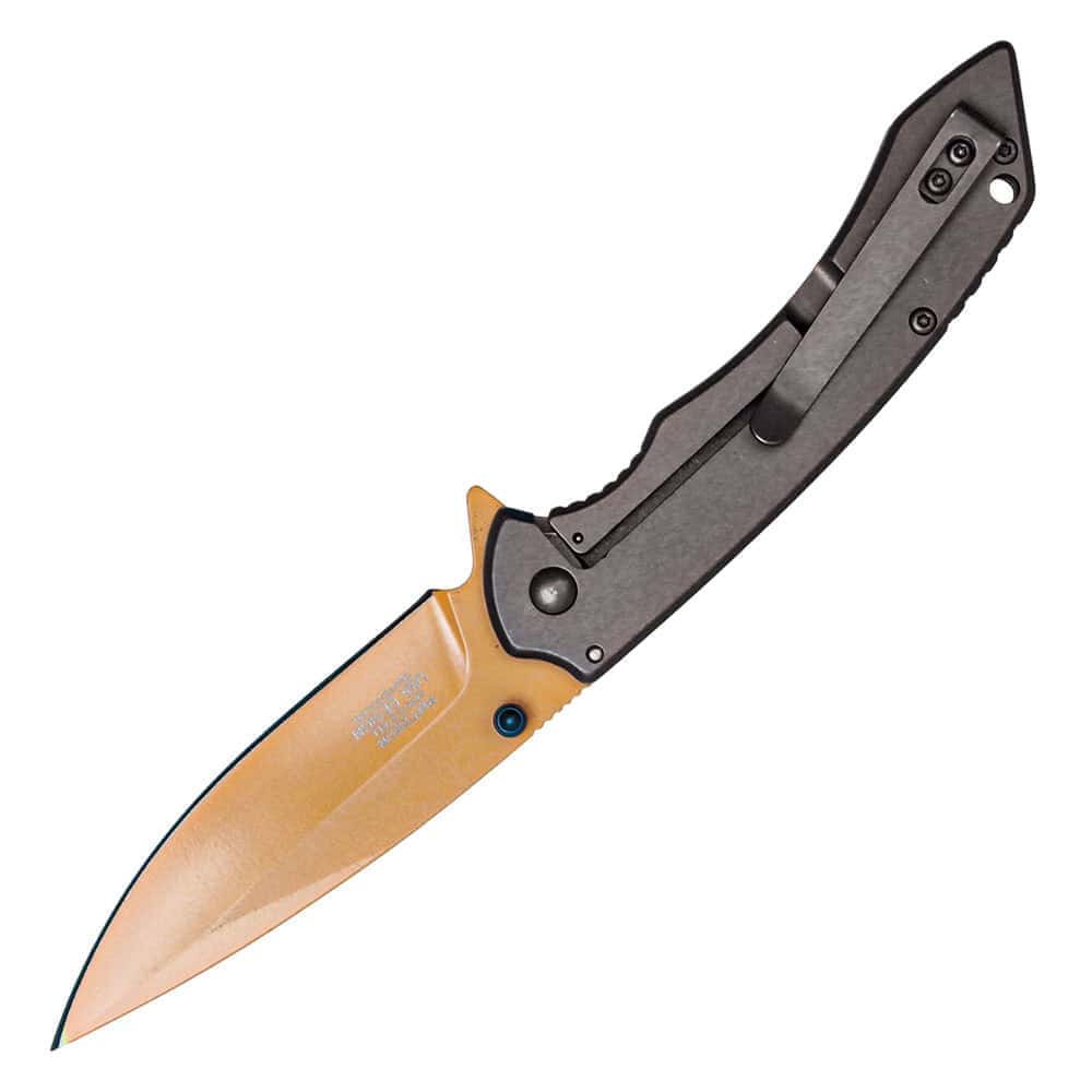 ST-FK-207_bjpg | Para Bellum Defense Folding pocket knife with tan handle and exposed blade, showcasing modern design and functionality.