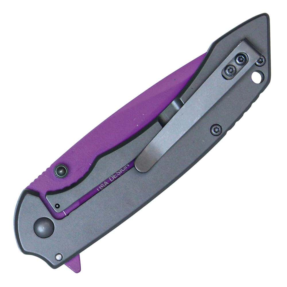 ST-FK-208_djpg | Para Bellum Defense Folded tactical pocket knife with purple accents and clip, designed for easy carrying and accessibility.