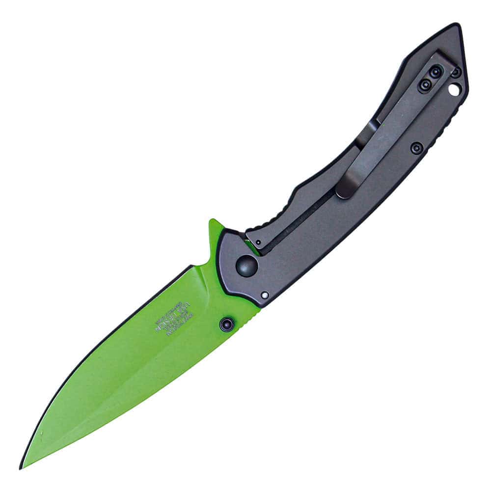 ST-FK-209_bjpg | Para Bellum Defense Green folding pocket knife with black handle, clipped point blade, and liner lock design. Ideal for camping and everyday carry.