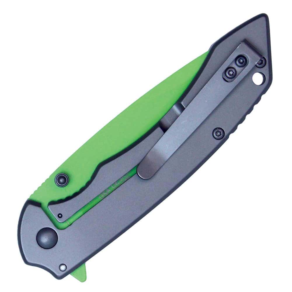 ST-FK-209_djpg | Para Bellum Defense Folded pocket knife with green handle and silver clip, optimized for outdoor and everyday use.