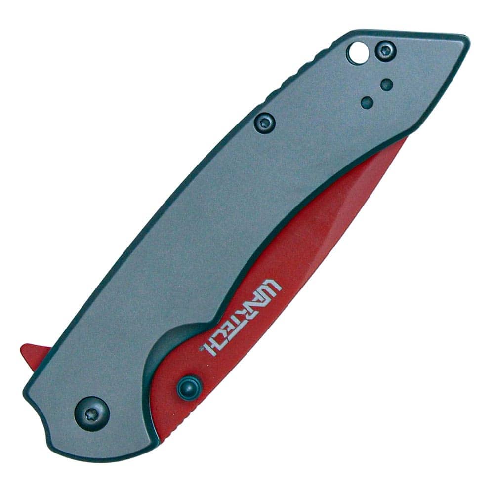 ST-FK-210_cjpg | Para Bellum Defense Folding pocket knife with red and gray handle, featuring closed position for safe carrying and storage.