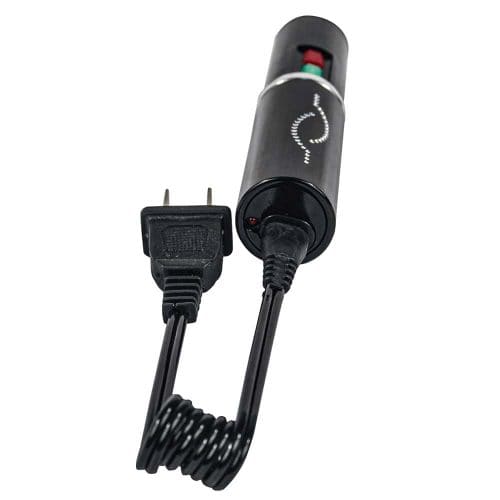 Black car cigarette lighter adapter with attached power cable and plug, featuring LED indicators.
