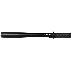 Black telescopic baton with textured grip, isolated on white background. Ideal for security and self-defense.