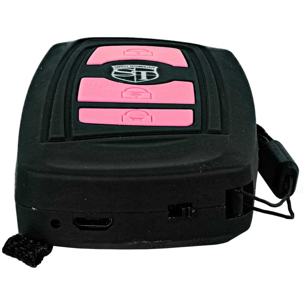 ST-TRIAD-PK_cjpg | Para Bellum Defense Black and pink personal alarm with SOS button for safety and security.