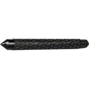 Black grip texture baton with pointed tip, isolated on white background.
