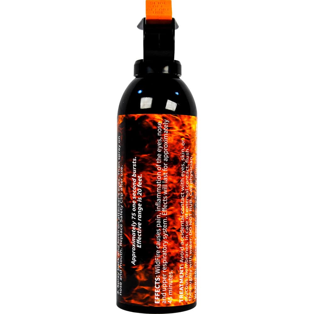 WF-16FM_cjpg | Para Bellum Defense Black spray can with orange flame design and safety instructions, featuring a black cap and safety seal.