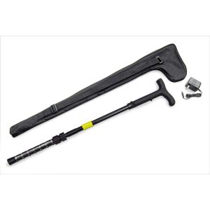 Adjustable electric cane with carrying case and charger for enhanced mobility and support.
